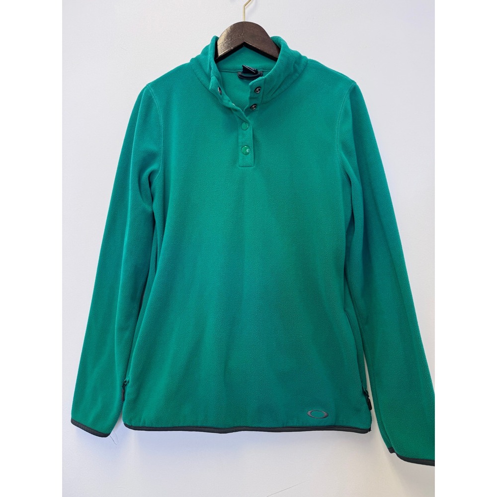 Oakley Womens Green Fleece Pullover Snap Mock Neck Side Zip Pockets Small S/P